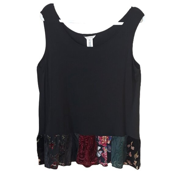 John Mark Sheer Mix Media Velvet Trim Tank Top XL Lagenlook Dark Romantic Fall - Picture 1 of 10